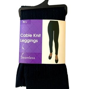 FC New Womens Leggings Size M/L Black Cable Knit Basic Super Soft Stretchy Tight